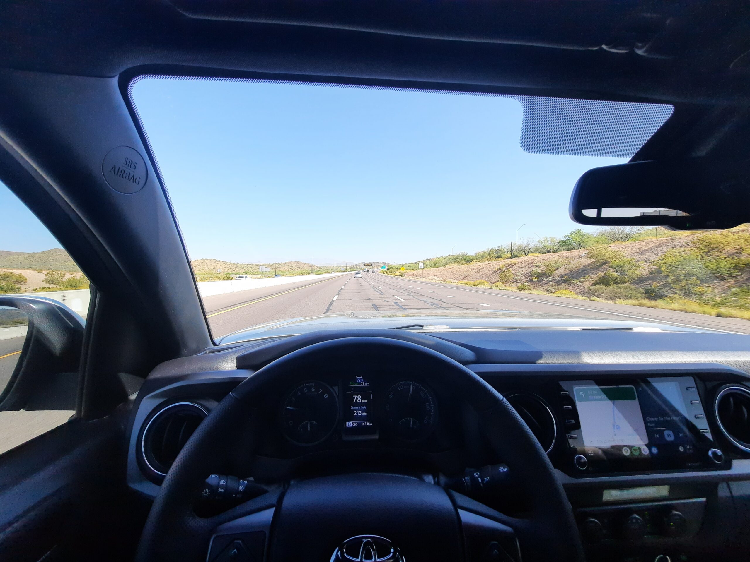 toyota tacoma driving on highway point of view