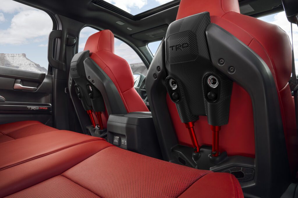 2024 toyota tacoma trd pro with red interior - back seats